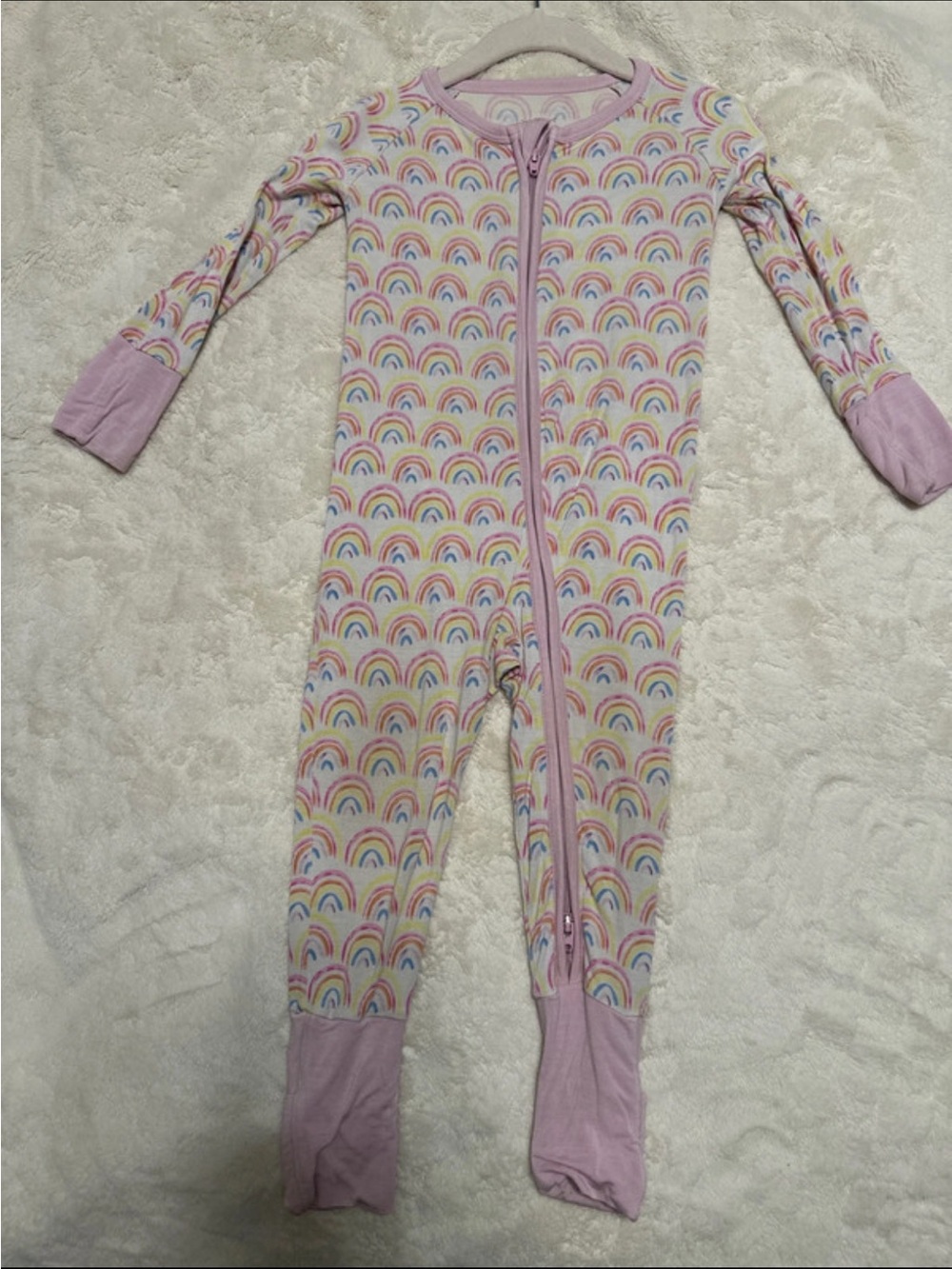 Little Sleepies Pastel Rainbow Zip-Front Footie - Pink Trim